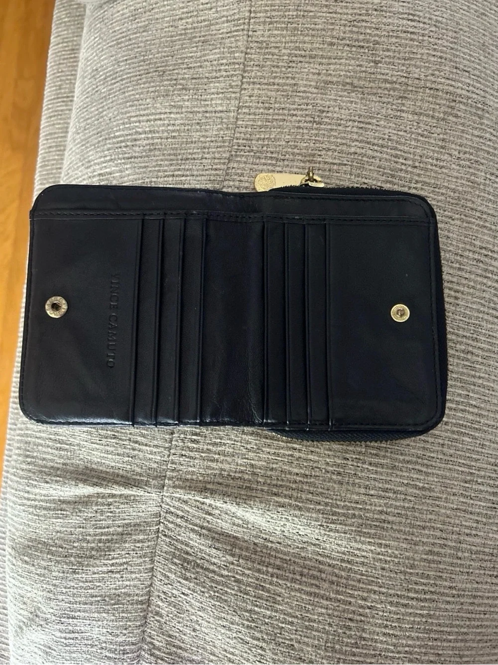 Vince Camuto Black Wallet with Gold Hardware